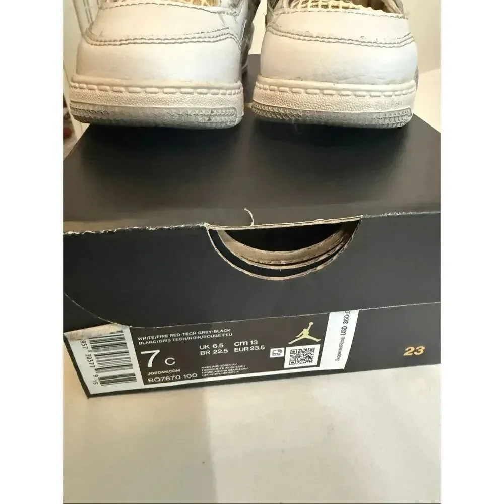 Air Jordan Toddler 4 Retro Leather Lace Up Sneaker Shoes White Oreo Size 7C